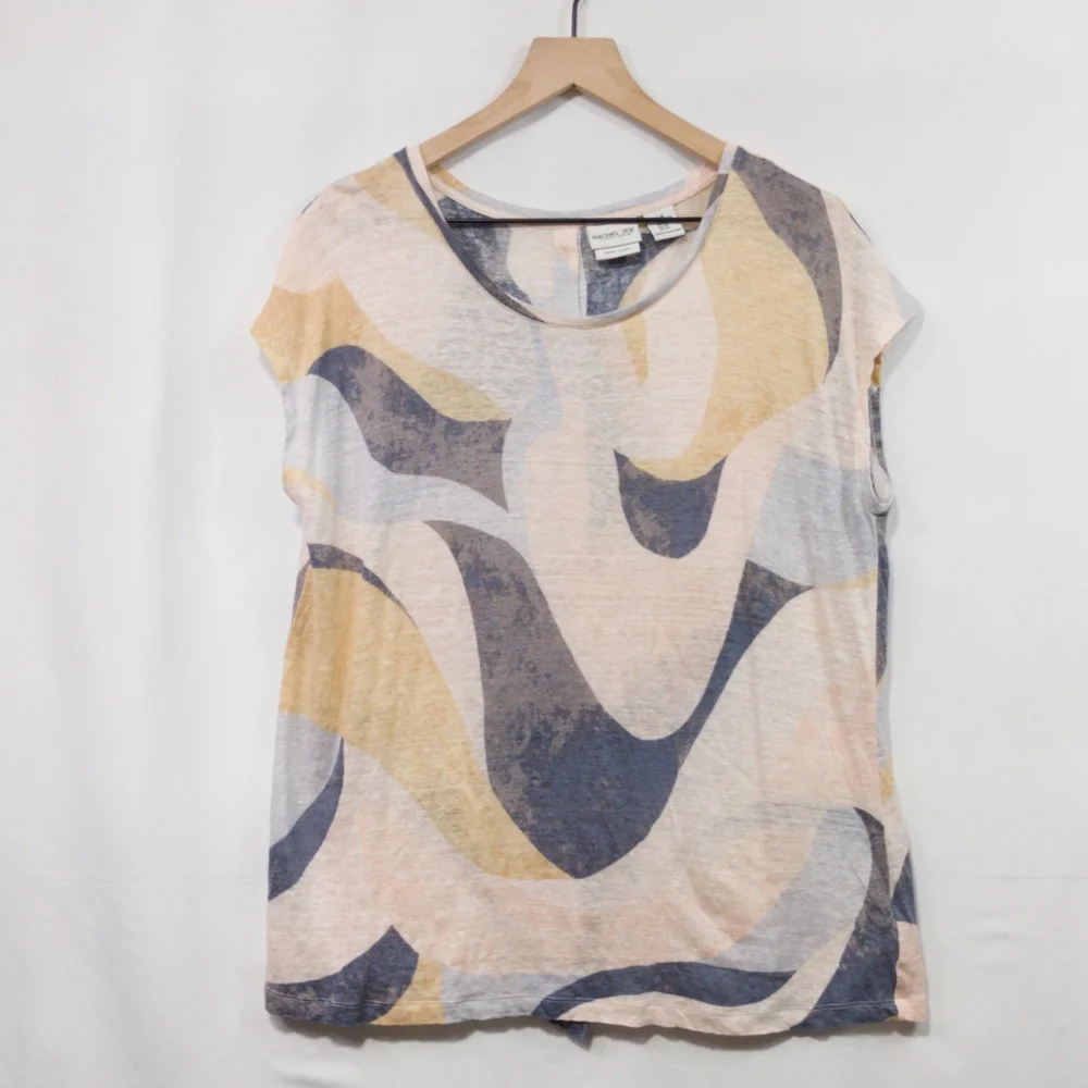 Rachel Zoe 100% Linen Artsy Top Womens XL Multicolor Boho Retro Coastal Tropical - Picture 2 of 9